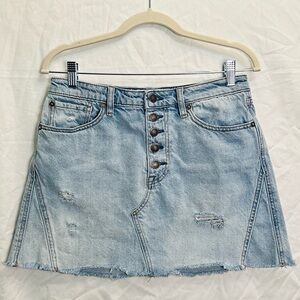 FREE PEOPLE Denim distressed A-line mini skirt SZ 29